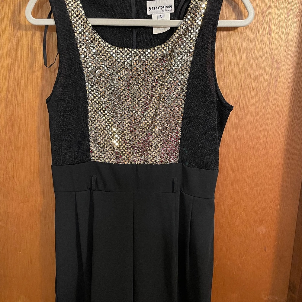 Perceptions Black and Gold Embellished Sheath Cocktail Dress